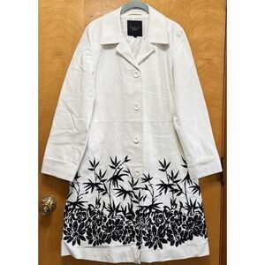 Talbots Womens Floral Embroidered Trench Coat 100% Cotton Button Up Lined Sz 12